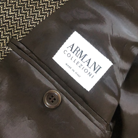 Men’s Sz 44R ARMANI COLLEZIONI Blazer Suit Jacket Chevron Pattern Taupe/ Brown - Picture 4 of 7